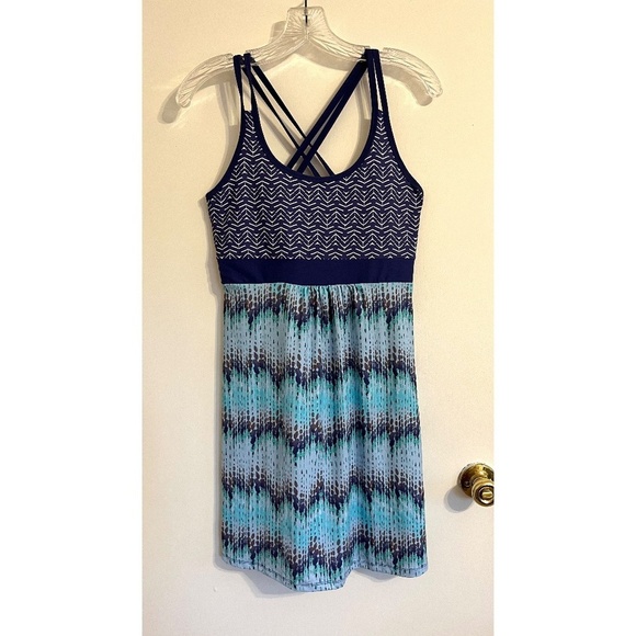 Tehama Tank Racerback Dress Stretch Strap Midi Turquoise Navy Fit Flare, Size S - Picture 1 of 9